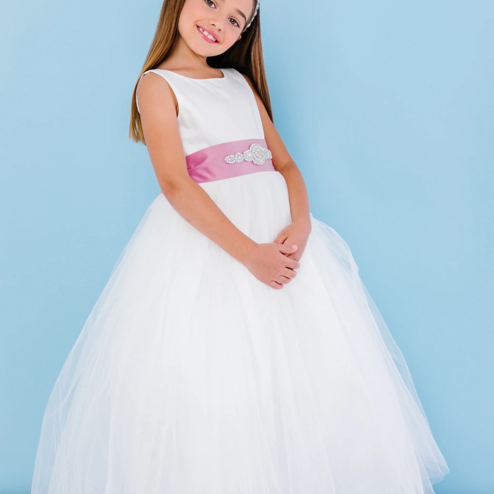 Rosebuds White Flower Girl Dress